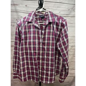 Lands End new without tag,‎ size 14 petite, purple/white no iron pinpoint Oxford